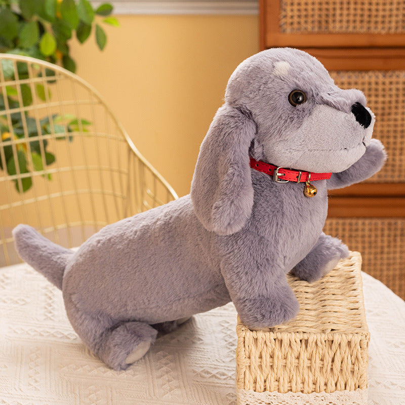 Dackel Kuscheltier Bunt Mit Rotem Halsband Grau