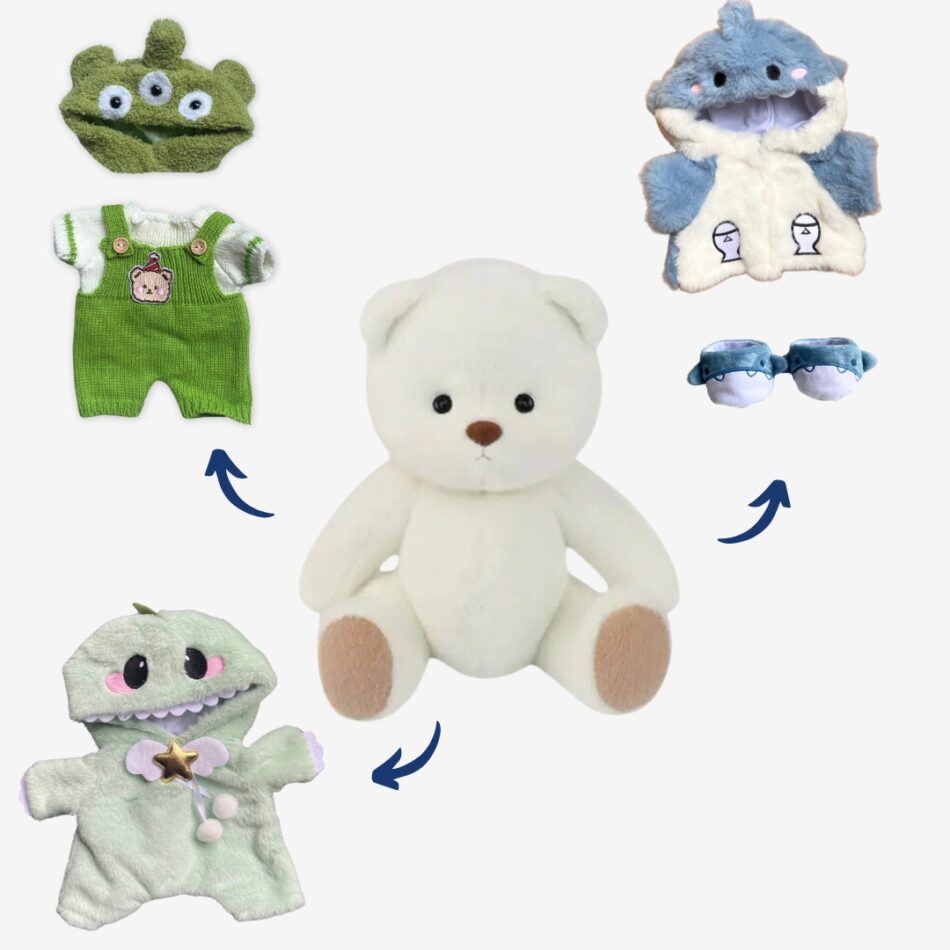 Alien Teddybär Grün Handgemacht Braun Komplettset