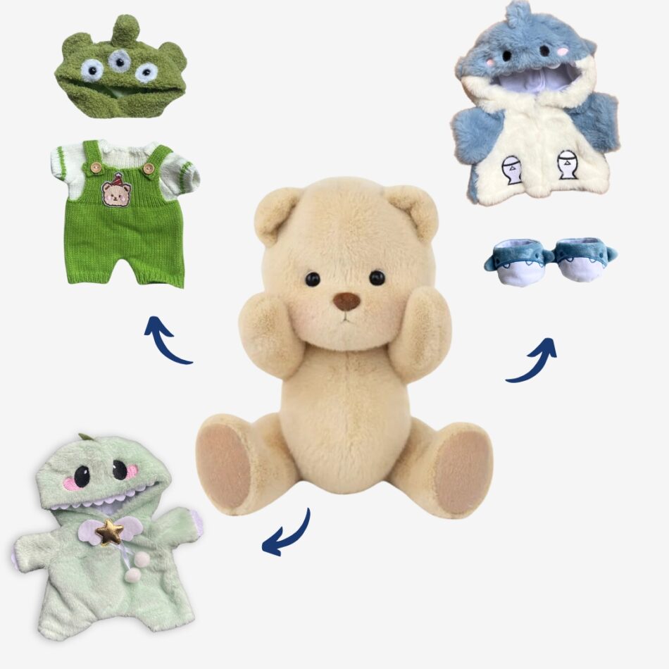 Alien Teddybär Grün Handgemacht Weiß Komplettset