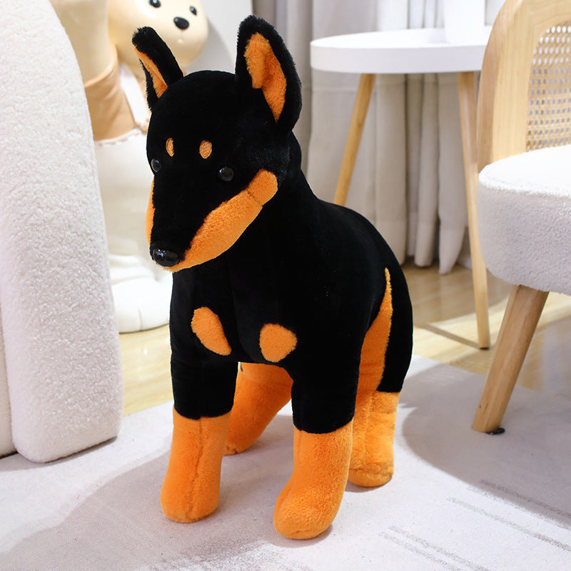 Dobermann Kuscheltier Sitzend Schwarz Braun