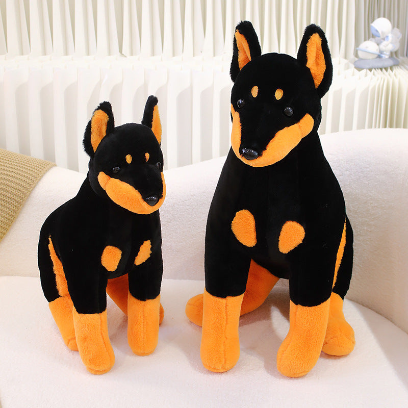 Dobermann Kuscheltier Sitzend Schwarz Braun