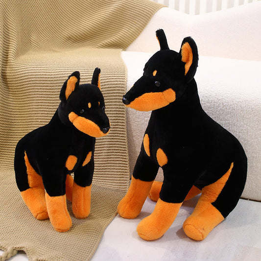 Dobermann Kuscheltier Sitzend Schwarz Braun