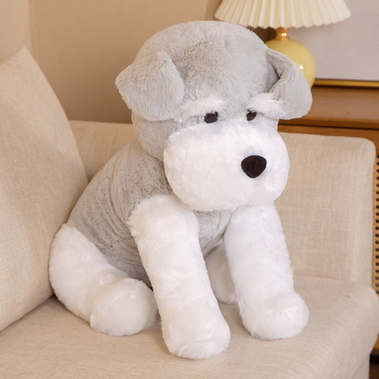 Hund Kuscheltier Sitzend Weiß Grau