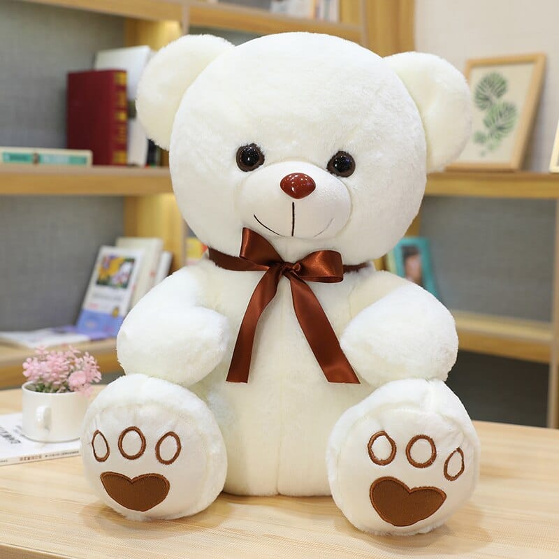 Kuschel Teddybär 60 cm Weiß mit brauner Schleife