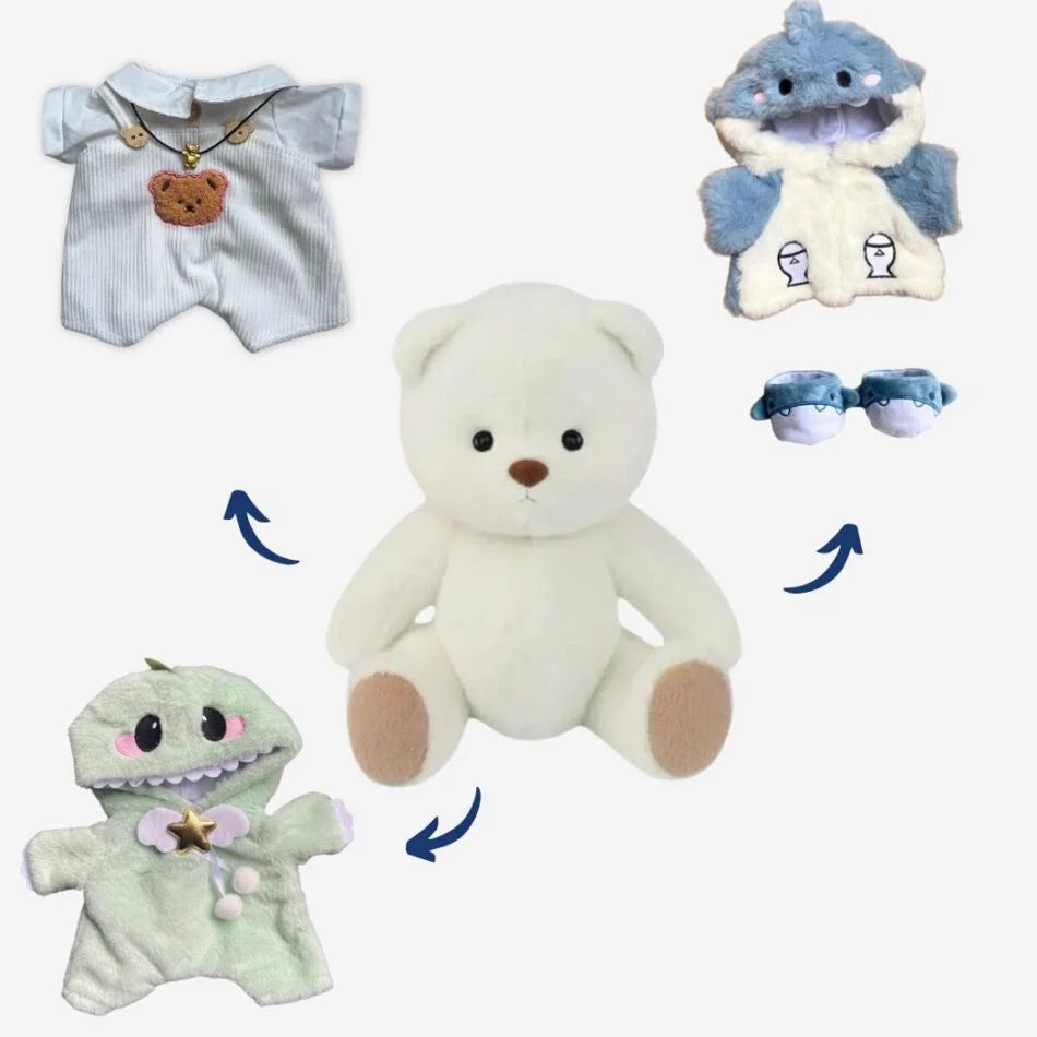 Teddybär Im Weißen Overall Set weißer Bär: Overall + Dino + Hai
