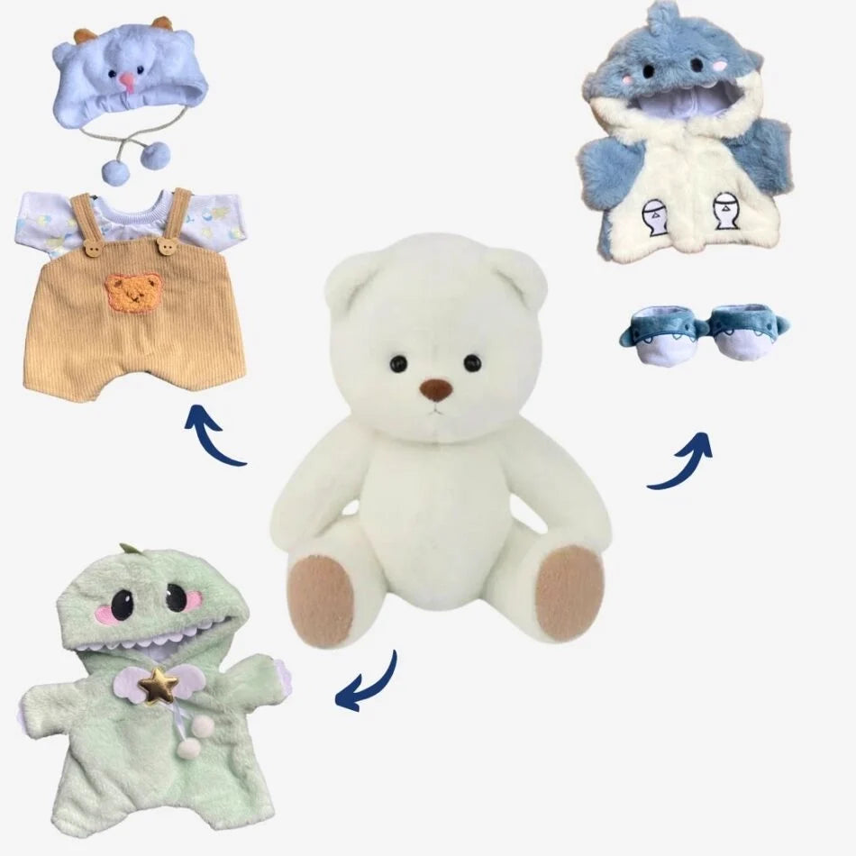 Teddybär Mit Brauner Latzhose Hase Set weißer Bär: Latzhose + Dino + Hai