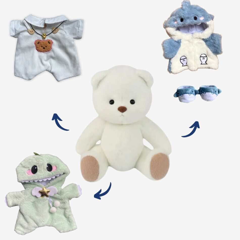Weißer Teddybär Handgemacht Weiß Komplettset